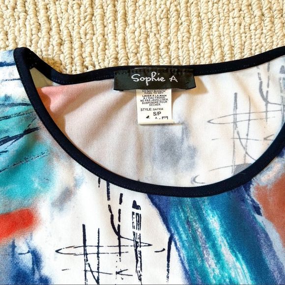 Sophie A Women’s Petite Small Abstract Multicolor Top 3/4 Sleeve Scoop Neck - Picture 3 of 3